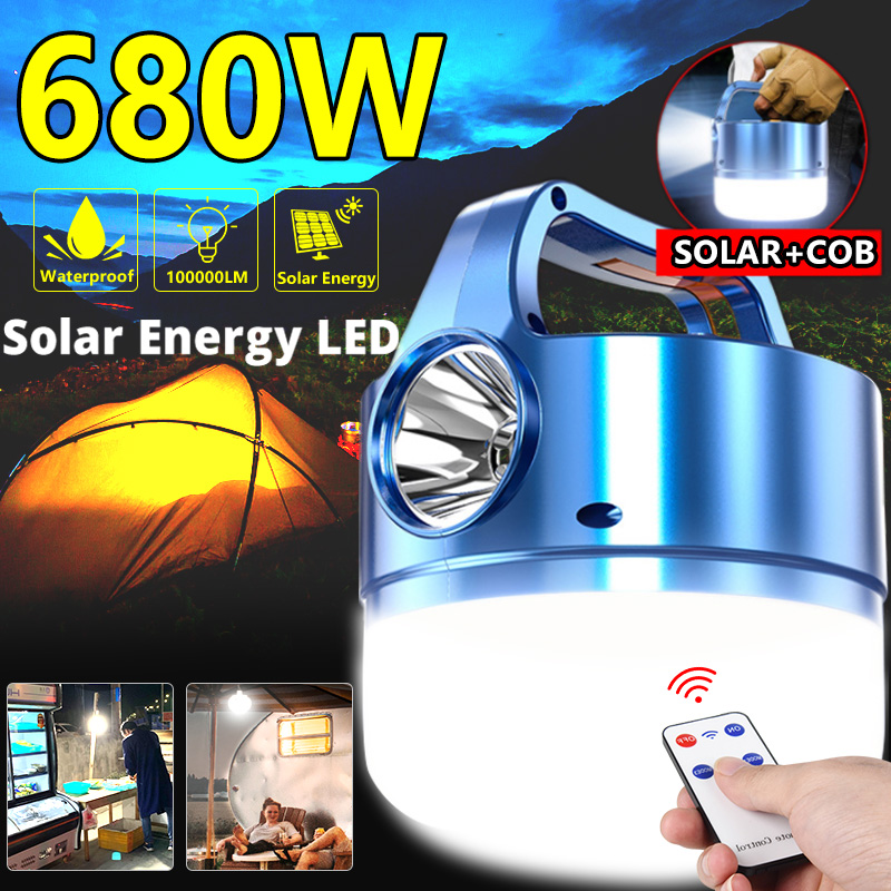 680w 최신 태양 충전식 빛 COB LED 전구 빛 가정용 정전 비상 전구 조명 모바일 야간 시장 조명